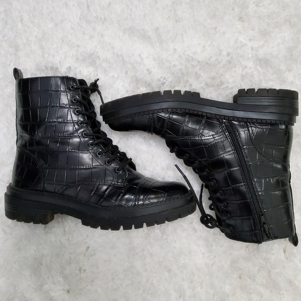 Croc Embossed Combat Boots - Picture 2 of 6